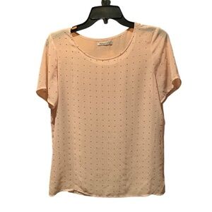 Broadway & Brooms Short Sleeve Sheer Embellished Top Blush